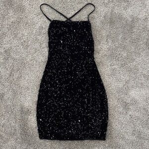 Black Sequin Spaghetti-Strap Mini Dress